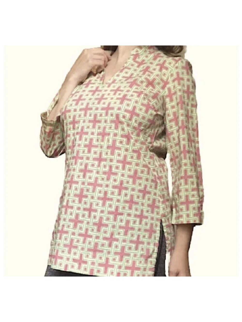 Brooks Brothers Split Hem Tunic Pink Green Size Medium